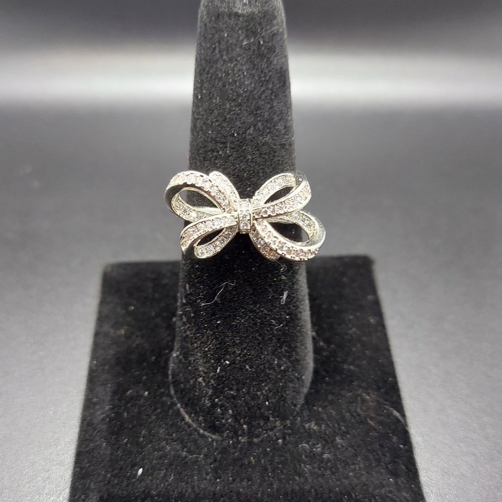 Silver CZ Bow Ring Solid 925 Sterling SilveR